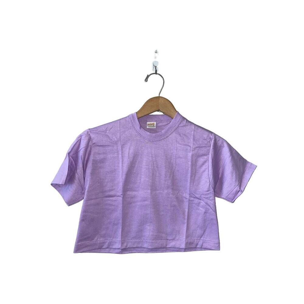 1980s Vintage Sportswear Purple Blank Crop Top Women's Shirt S Small